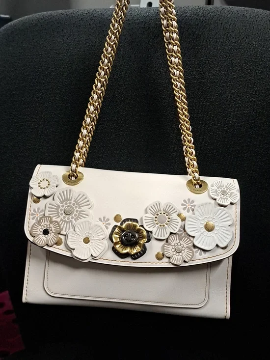 Coach Parker Shoulder Bag with Tea Rose Applique in the chalk and brass Color - Picture 7 of 16